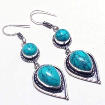 

Turquoise Silver Overlay on Copper Earrings Hand Made Jewelry women Gift