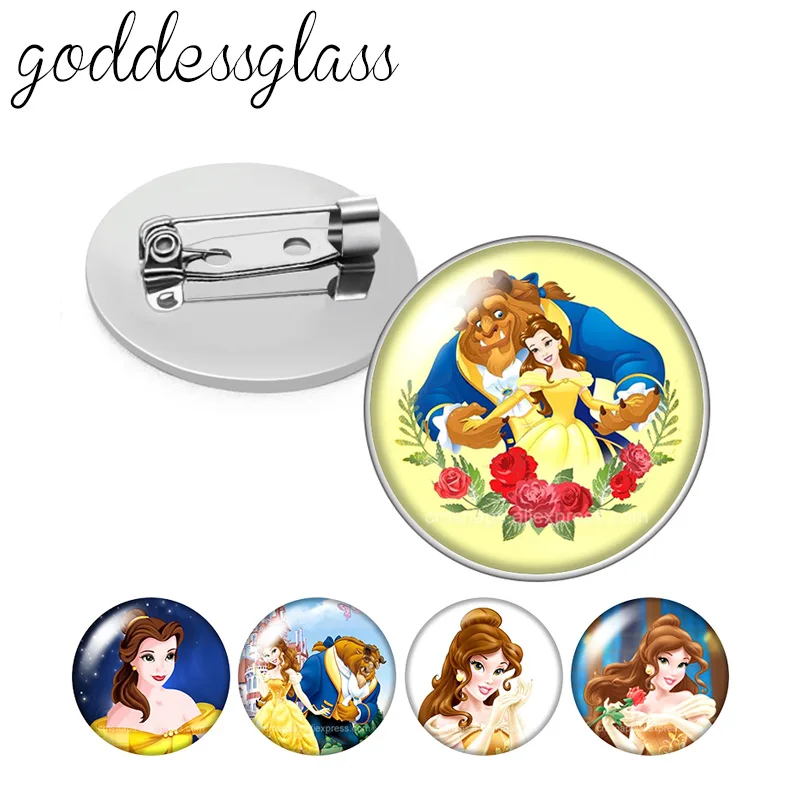 Круглая брошь с изображением принцессы из мультфильма Красавица и Чудовище