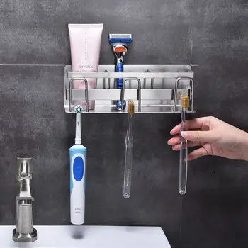 

Stainless Steel Toothbrush Holder Toothpaste Stand Rack Adhesive Bathroom Organizer PXPC