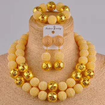 

gold african wedding jewelry set beige simulated pearl necklace african set nigerian set ZZ09
