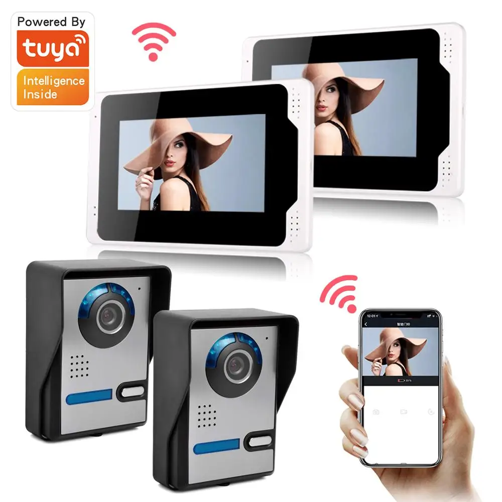 цена Tuya smart Doorbell with Monitor 1080P Camera 7in Wired Video Door Phone Intercom System Multi Language Menu