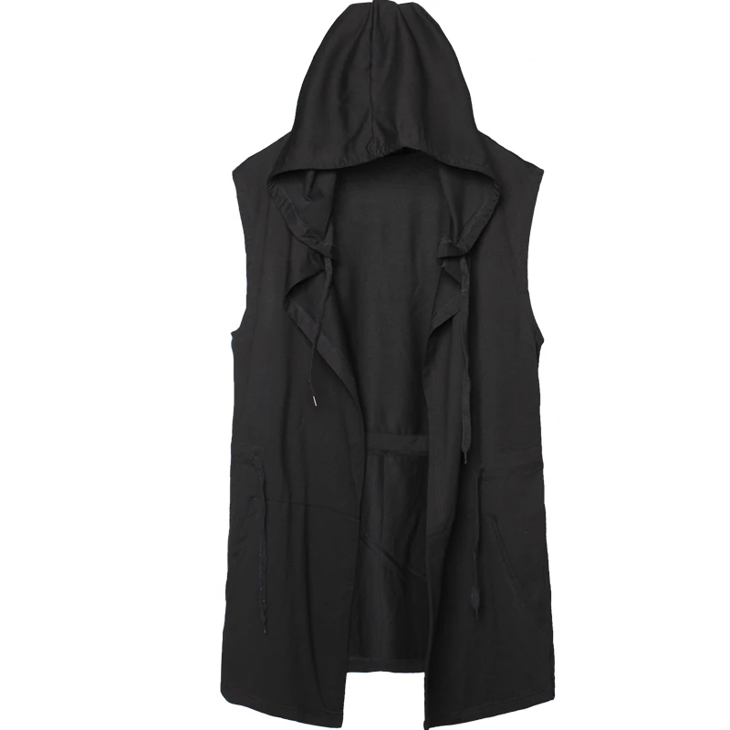 Summer dark large windbreaker Youth Medium Length sleeveless Cape hooded black wizard coat mens clothing men vest coat men