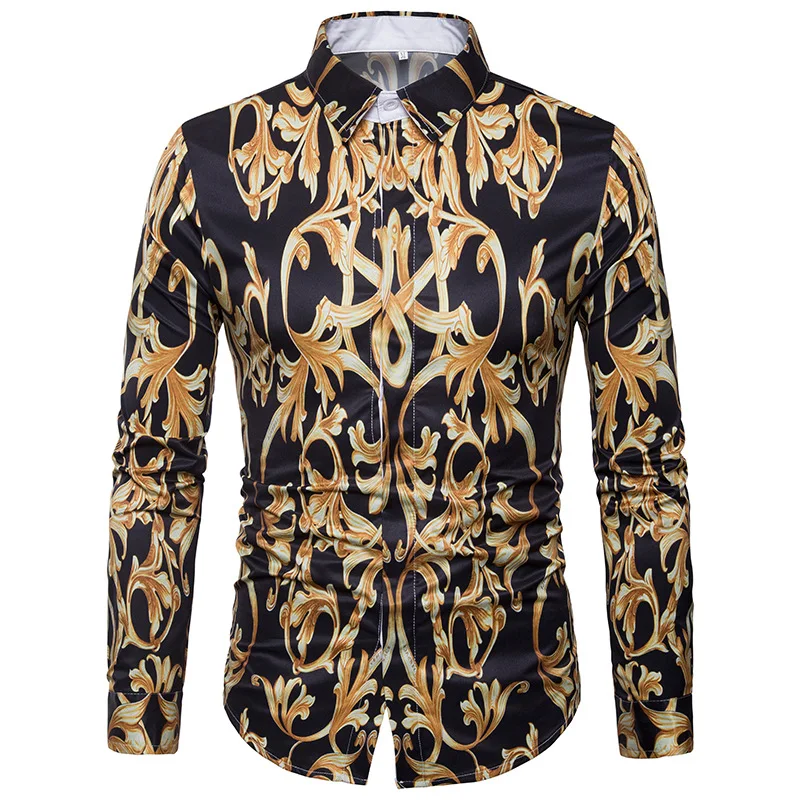 Фирменная Новинка Для мужчин Роскошные Рубашки с длинным рукавом Camisa masculina высокое качество печати ветви Рубашки для мальчиков бренд-Костюмы