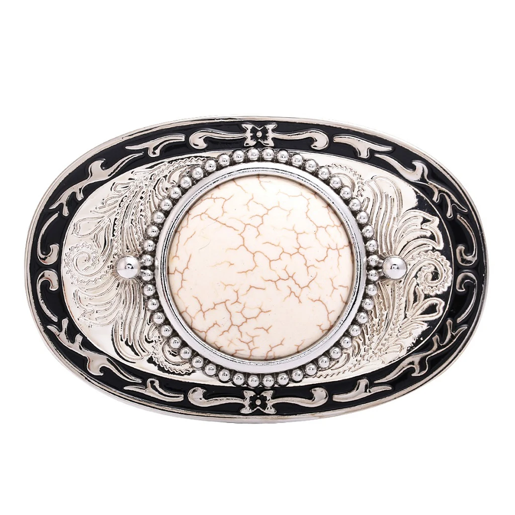 Western Belt Buckle Replacement - Inlaid Gemstone & Turquoise - Novelty Cowboy Belt Buckle, Oval / Square