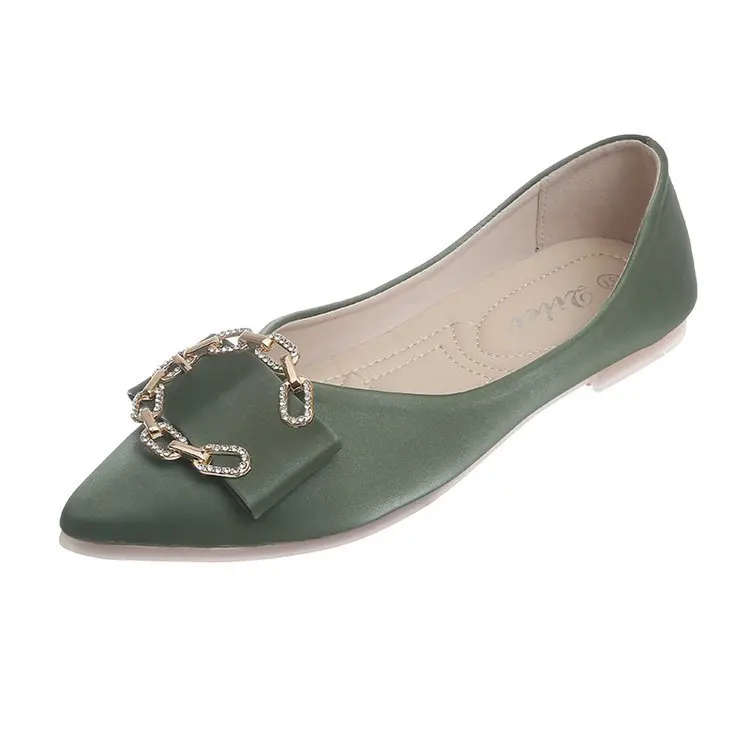 

2019 Autumn Women's Flats Slip-On Solid Crystal Pointed Toe Casual Fashion Flat Heels All-match 35-40