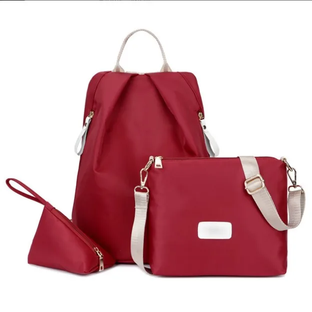 Модный женский рюкзак из 3 предметов, однотонный рюкзак из искусственной кожи, школьные сумки для девочек-подростков, женские дорожные сумки, сумка на плечо - Цвет: Red