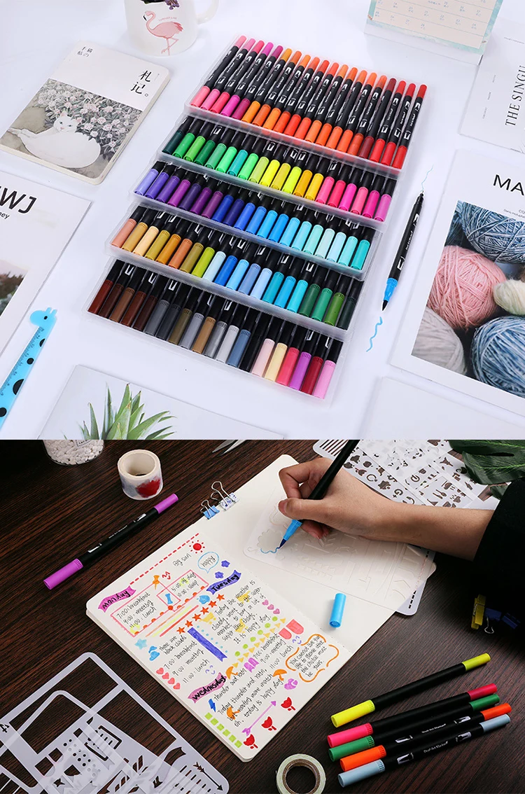 100 шт цвета FineLiner Рисование Живопись акварельные художественные маркеры ручки двойной наконечник кисть школьные наборы для рисования 12/18/24/36/48/72