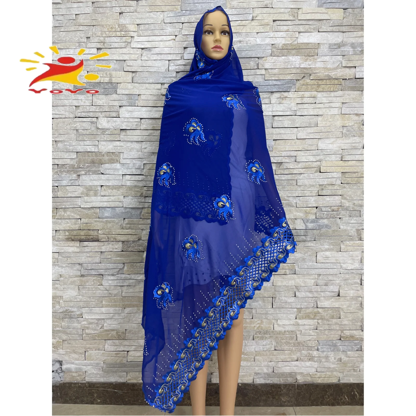 African Women Chiffon Scarf Embroidery Muslim Women Hijab Chiffon Splicing Design