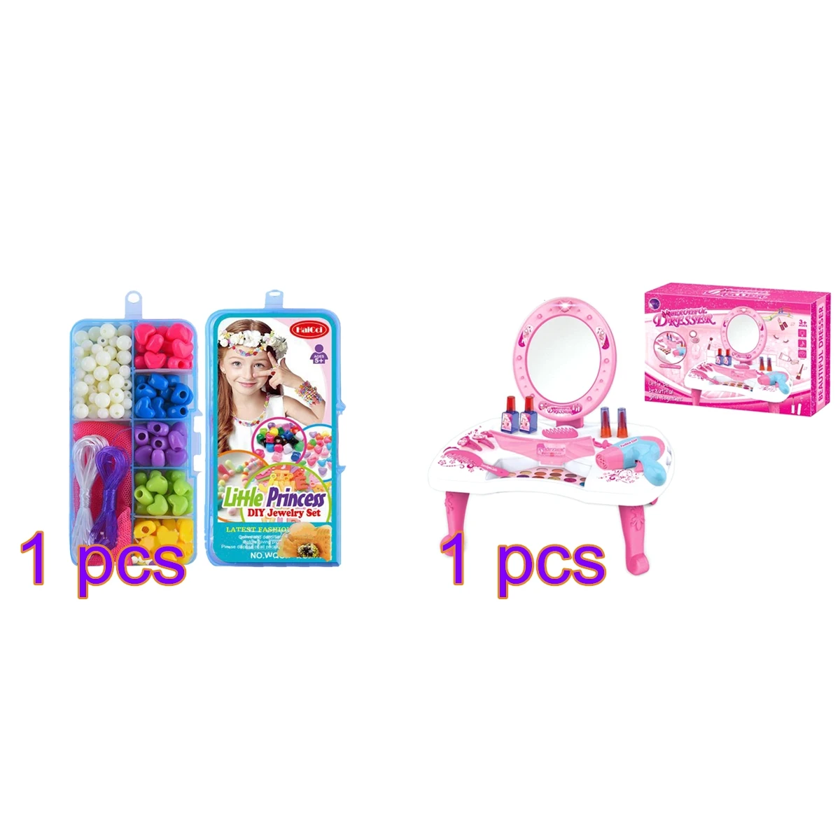 26Pcs Дети ролевые игры игрушечный туалетный столик девушка Косметика Playset+ DIY ручной работы бисера обучающая игрушка набор бисер Playset-синий