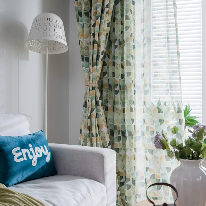 

Modern Simplified European Color Semicircle Polyester / Cotton Printing Curtains for Living Dining Room Bedroom.