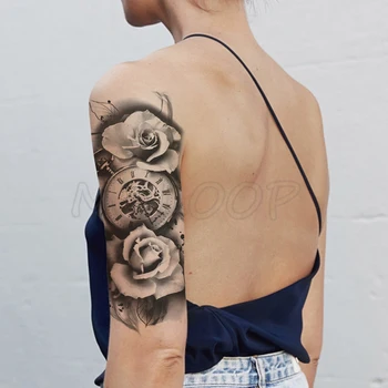 

Temporary Tattoo Stickers Sexy Rose Anchor Compass Fake Tatto Waterproof Tatoo Back Leg Arm Belly Big Size for Women Men Girl