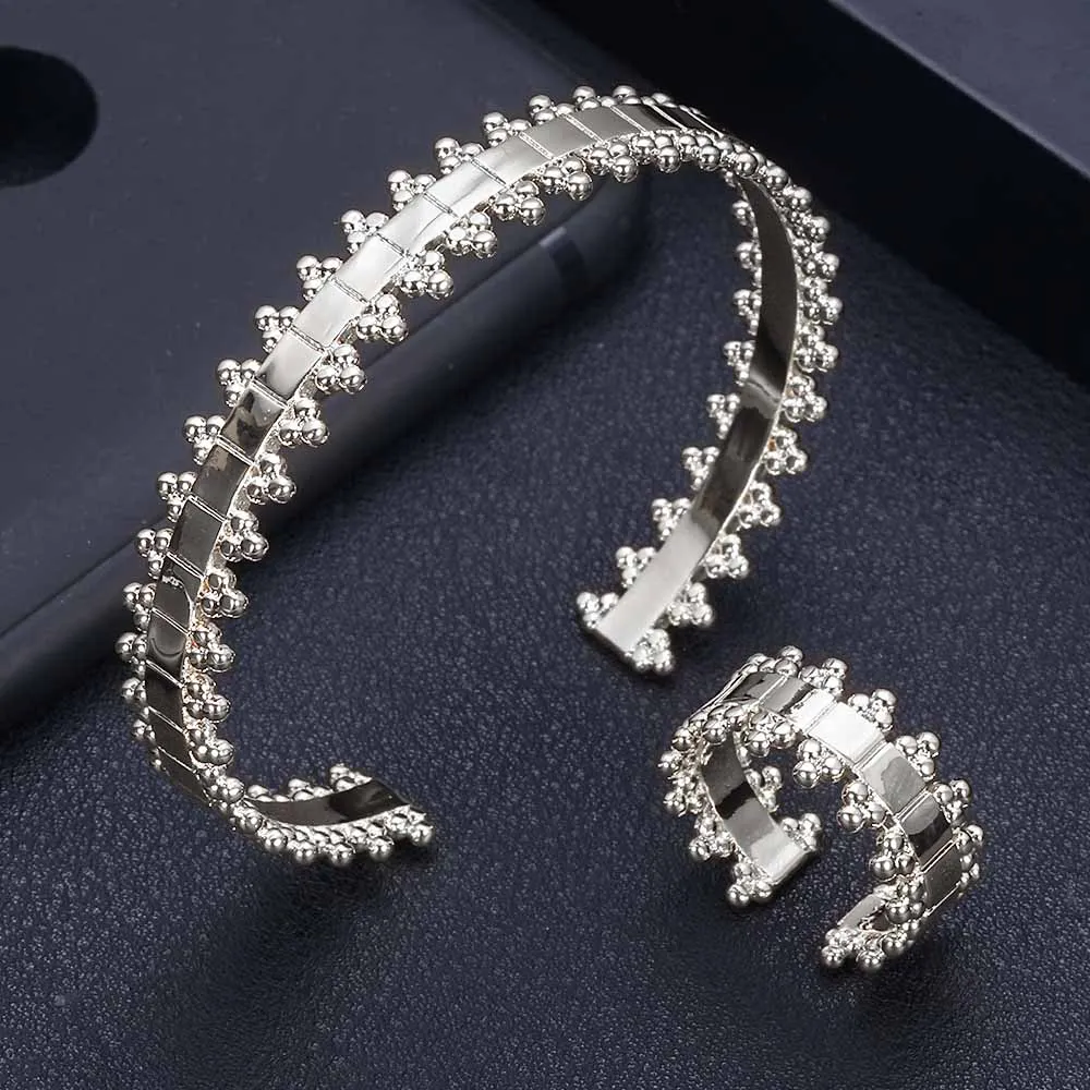 jankelly luxury Unique African Bracelet Bangle Ring Sets For Women Wedding Cubic Zircon Crystal CZ Dubai Bridal Jewelry Sets - Окраска металла: Платиновое покрытие