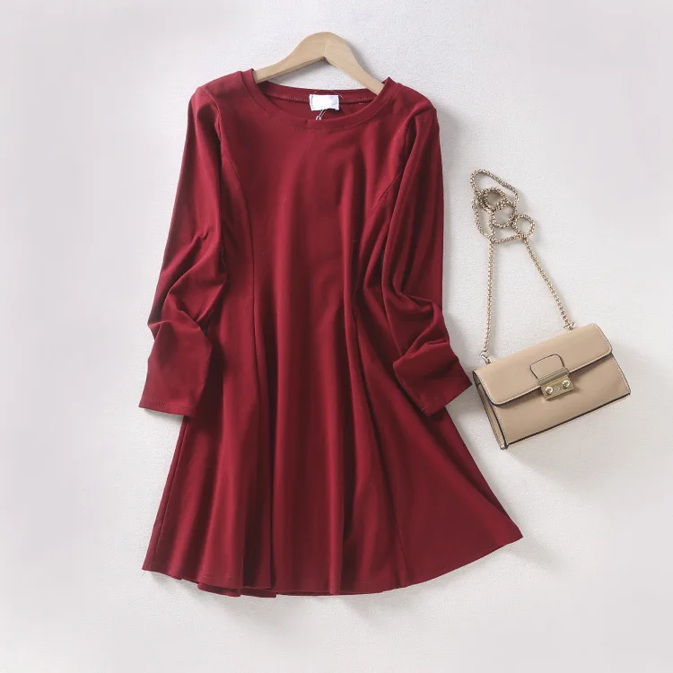 

Special Offer WOMEN'S Dress Processing Autumn Crew Neck Long Sleeve Solid Color Dress Hong Kong Style Korean-style Slimming Wome