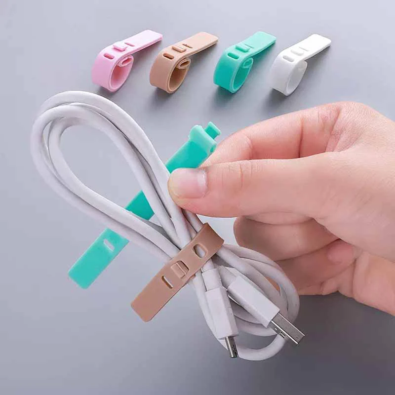 4Pcs Silicone Cable Organizer USB Data Wrap Cord Winder Wire Protector Holder Office Stationary Desk Set Accessories Supplies