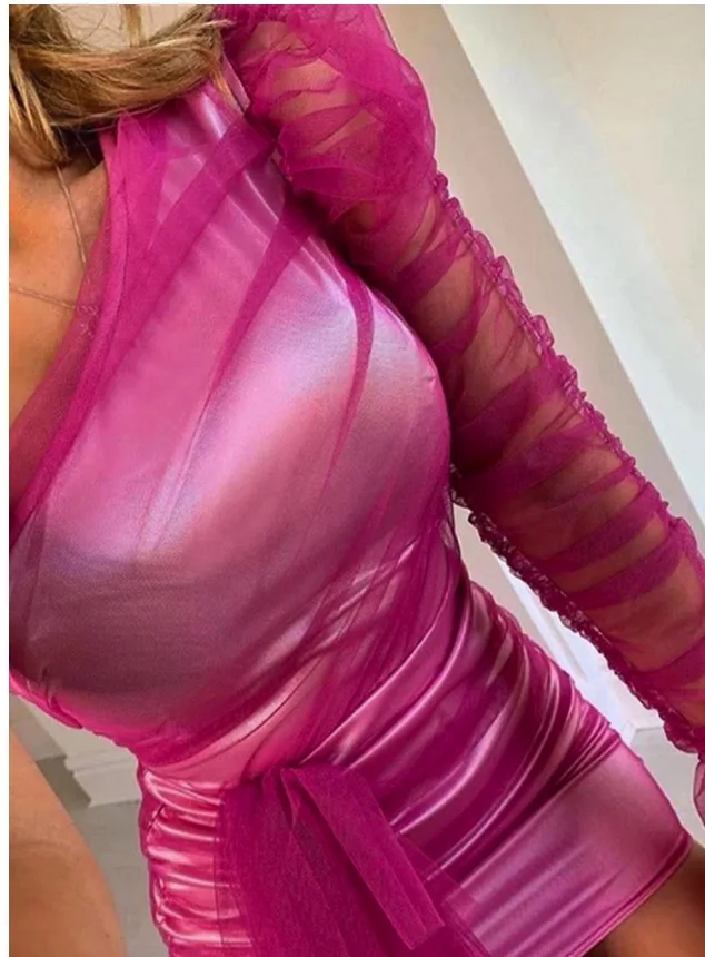 LOVE&LEMONADE сексуальные с открытыми плечами один Пышный рукав бант чистая Bodycon Вечерние мини-платья LM90163 - Цвет: PURPLE