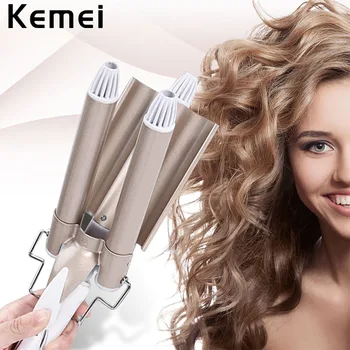 

Kemei Professional Curling Iron Ceramic Hair Curler Triple Barrel Electric Curling Hair Styler Hair Waver Styling Tools 110-220V