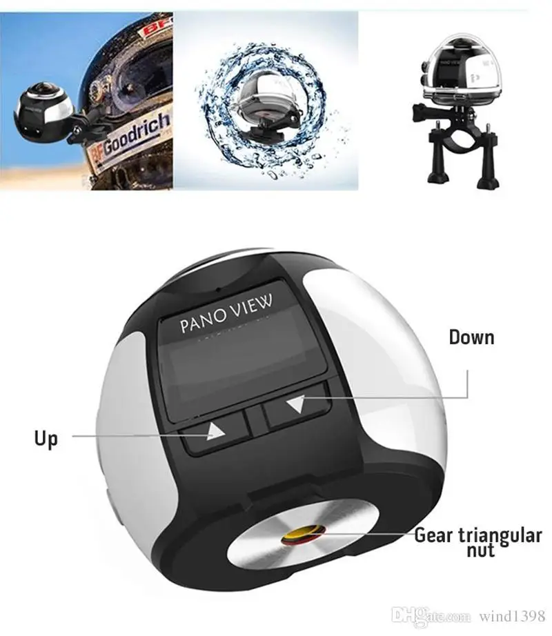High quality V1 360 degree panoramic sports camera mini 3D wifi sports DV 4K full HD 30m waterproof outdoor action video cameras