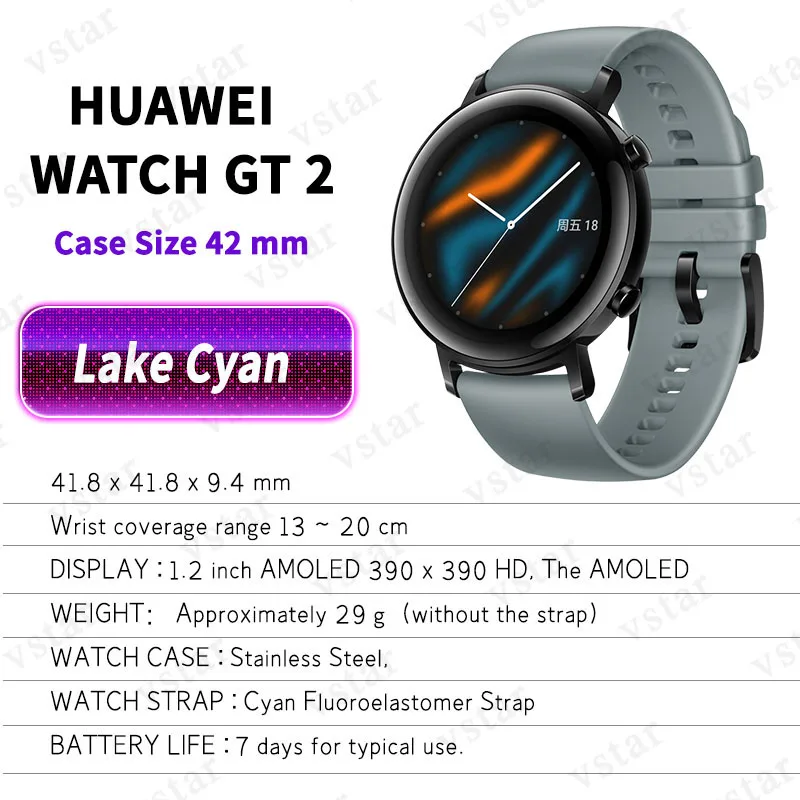 Lake Cyan 42mm Оригинальные часы HUAWEI GT 2, умные часы, 1,39 дюймов, Kirin A1, Bluetooth 5,1, кровяный кислород, пульсометр, спящий, 14 дней, умные спортивные часы GT 2 - Цвет: Lake Cyan 42mm