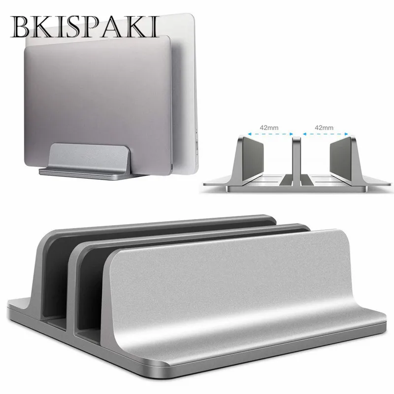 Liga de Alumínio Suporte para Macbook para Superfície Base Ajustável Notebook Erigido Duplo Espaço Titular Metal Vertical Mesa Portátil