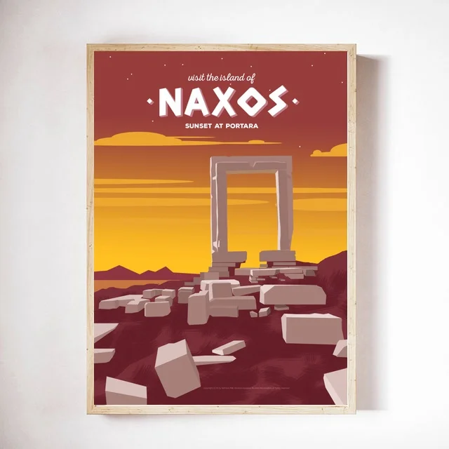 

Холщовый постер Naxos Sunset at Portara travel с абстрактной картой