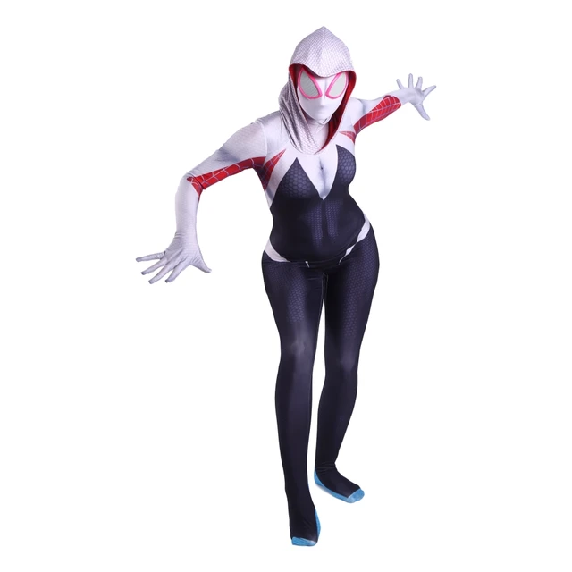 2020 The Amazing Spider Hero Cosplay Gwen Stacy Costume Spandex Zentai Mask Hoodie Spider Zentai Suit Anti-Gwenom for Women Girl Ivory