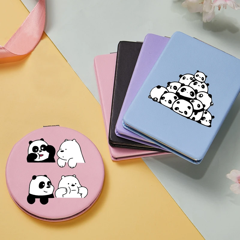 

New Cute Panda Pattern Makeup Mirror Mini Portable Two-side Folding Pocket Compact Cosmetic Vanity Magnifying Mirrors Girls Gift