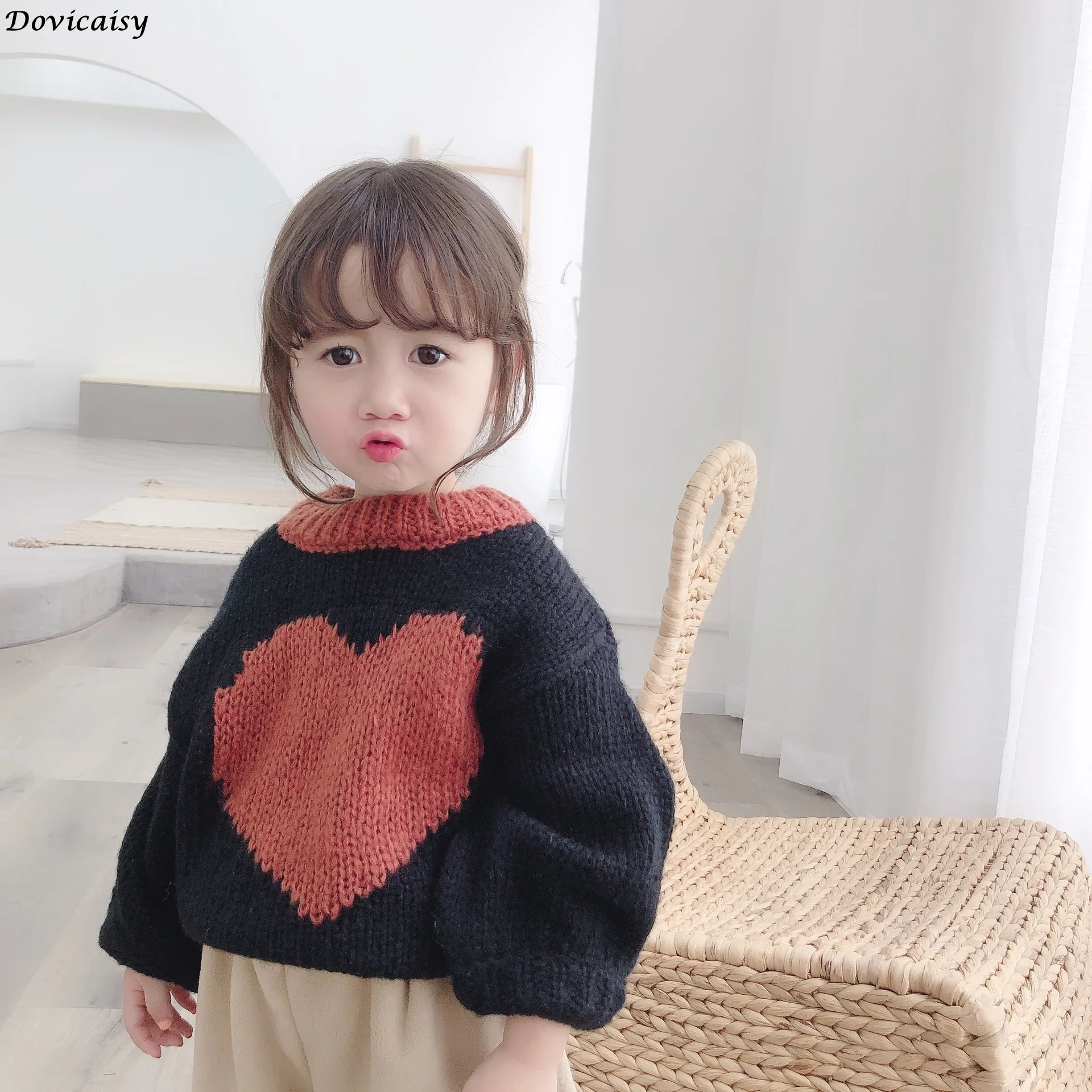 

Autumn Baby Girl Sweater Winter 2019 New Hearted Coarse Wool Pullover Korean Edition Sweater For Girls Toddler Girl Clothes