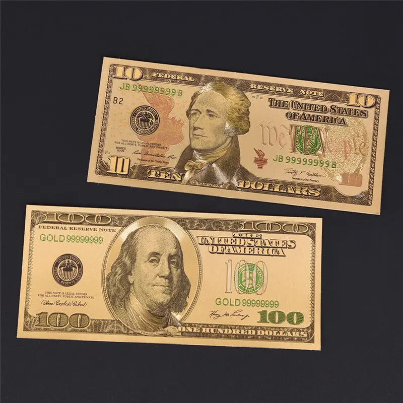 7Pcs/Lot Gold Plated US Dollar Fake Paper Money Banknotes fake money prop toy gold plated banknote commemorative banknotes Crafts For Collection Home Decor