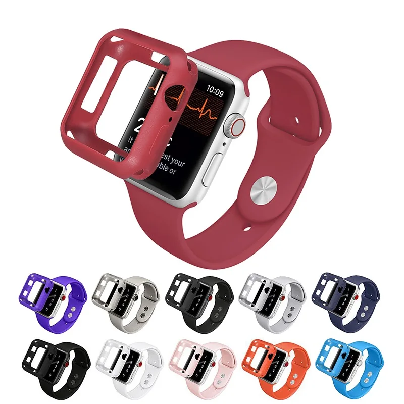 

Soft Silicone Bumper Watch Case + WatchBand for Apple Watch 3 2 1 42MM 38MM Rubber Watch Strap for iWatch 5 4 40MM 44MM
