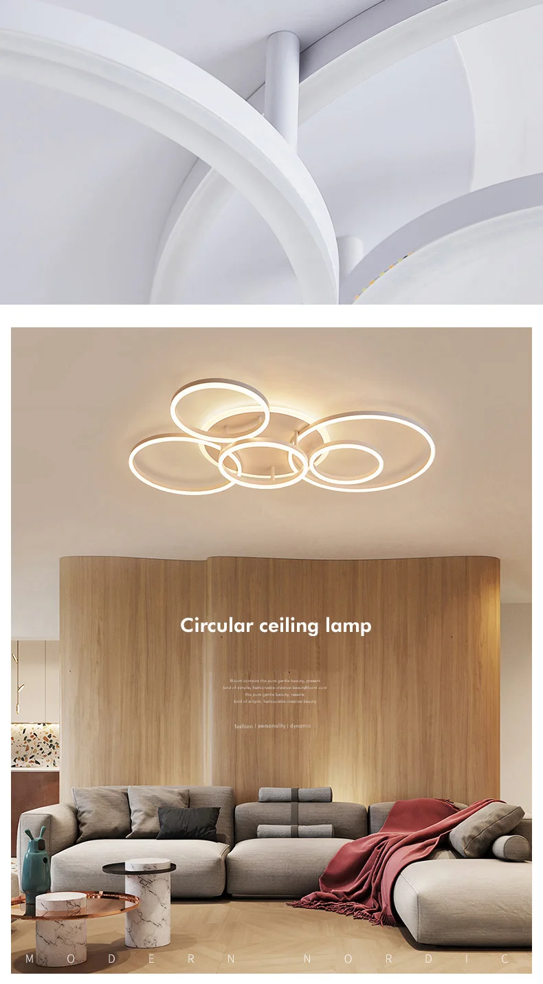 Smart Home Alexa Circle Rings Modern led Chandelier For living Room Bedroom Study Room White/Brown Color Chandelier rectangular chandelier