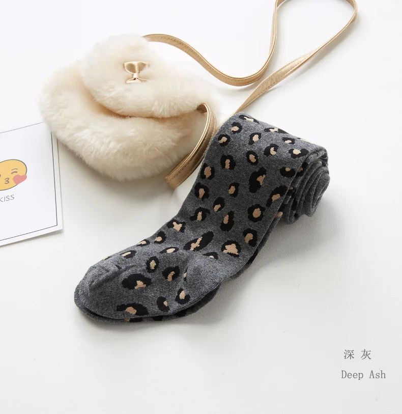 DarkGrey Детские хлопковые колготки; модные колготки с леопардовым принтом для девочек 2-8 лет - Цвет: DarkGrey