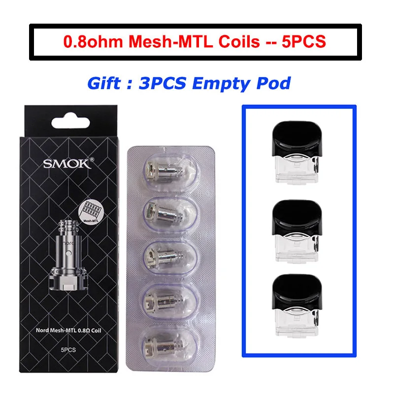 SMOK Nord Pod Vape 1100 мАч батарея 3 мл Pod система обычная сетка катушка электронная сигарета комплект испаритель VS SMOK NOVO Minifit комплект - Цвет: 5PC Mesh-MTL Coils