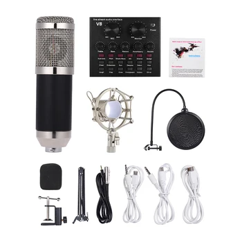

External Audio Mixing Sound Card USB Audio Interface with Multiple Sound Effect Built-in Battery Recording Condenser Mic Kit Set