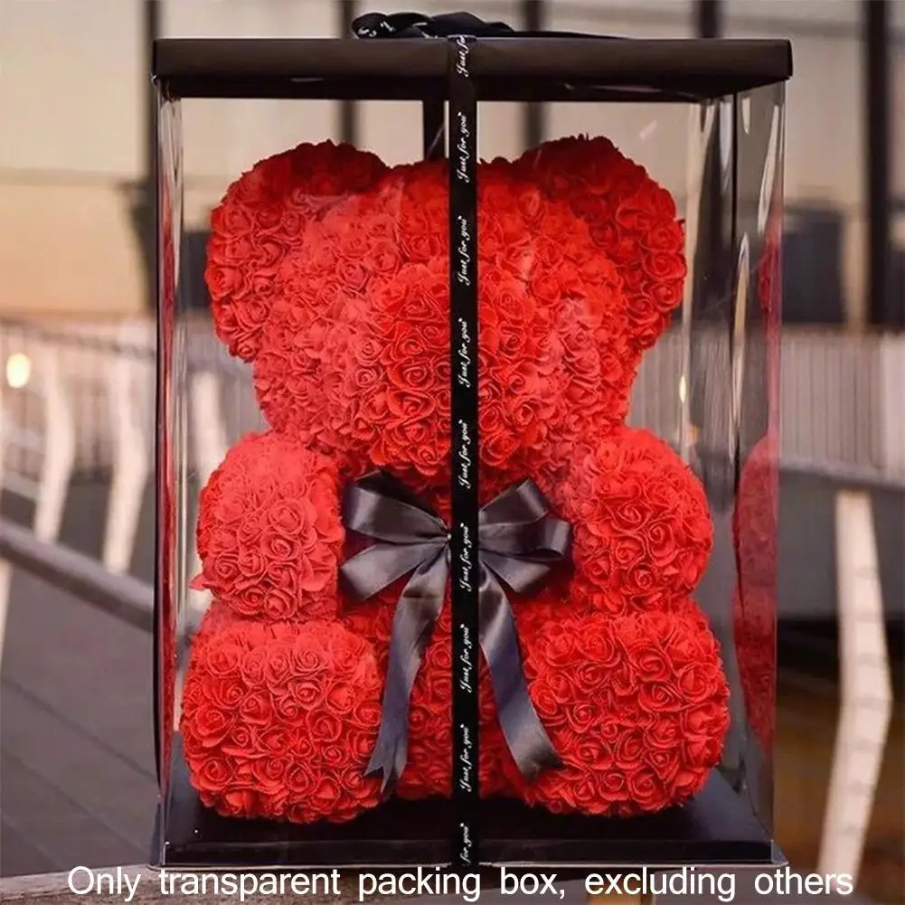

Large Transparent Box Valentines's Day Rose Bear Flower Gift Packing Boxs Wedding Birthday Decoration 17x17x29cm New Hot Sale