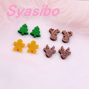

(10pcs each) 12/14mm Giltter Acrylic Deer Gingerbread ManTree Stud Earrings (no Stud back) Christams Earrings Laser Cut -AC1593