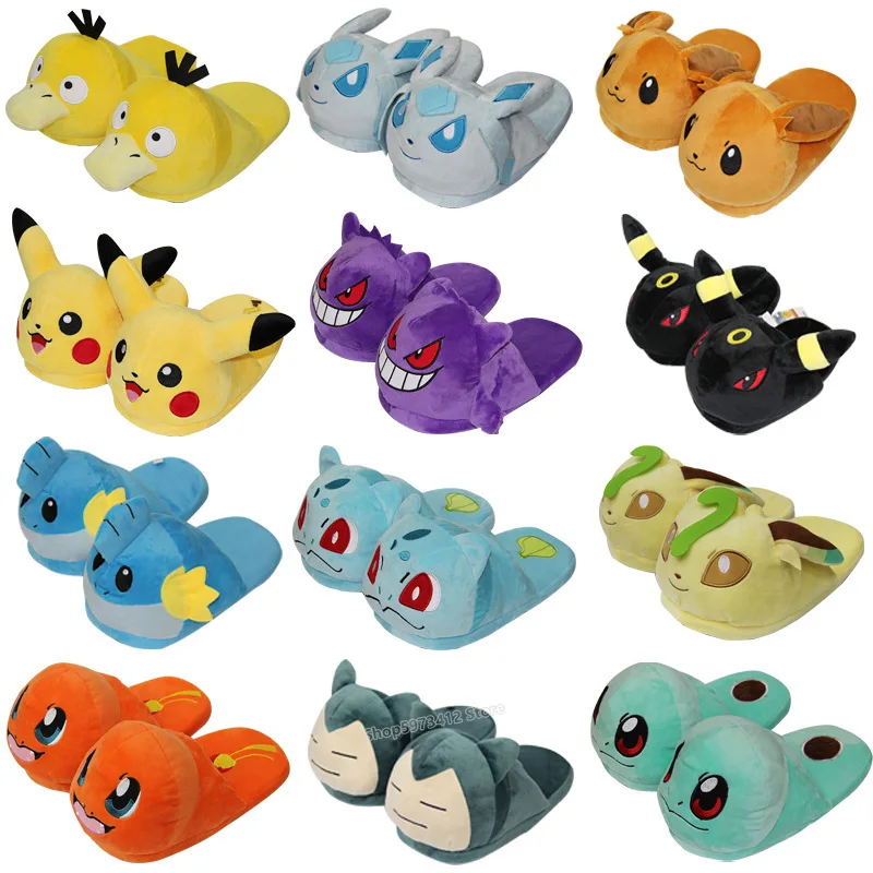 Pokemon Plush Slippers Half Pack Ibrahimovic Squirtle Charmander Warm Shoes Pikachu Pet Elf Winter Sliders Teens Gifts | Игрушки и хобби