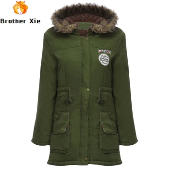 

2020 New Winter Women Cotton Coats Hooded Jacket Fur Collar Medium Long Parka Plus Size 3xl Military Thicken Snow Outwear