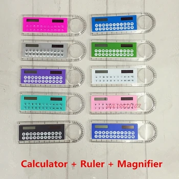 

1 pcs calculator ruler multifunctional ten colors available 10cm ruler solar calculator magnifier