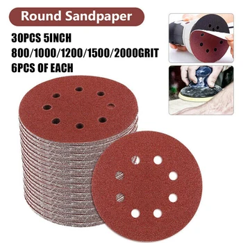 

30pcs Set Of 5inch 125mm 800/1000/1200/1500/2000 Grit Abrasive Sanding Discs Flocking Round Sandpaper