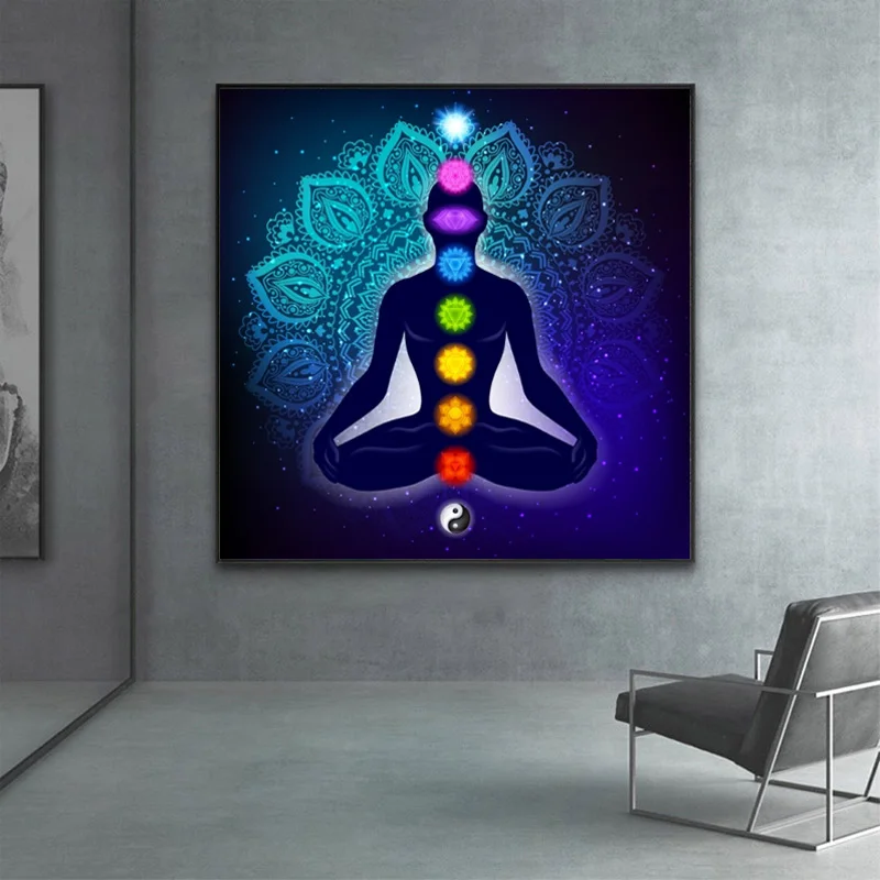 Framed Yoga Meditation Chakra Aura 3 Piece Canvas Print Wall Art Decor 
