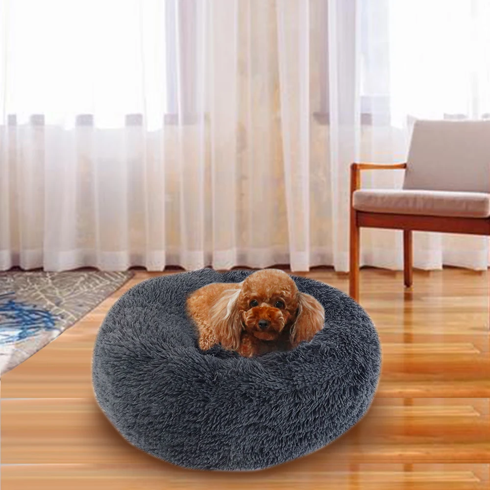 Теплая плюшевая кровать для собаки, кошки, зимняя собачья Конура, круглая подушка для шезлонга для маленьких, средних и больших собак, коврик для щенка, кровать для питомца