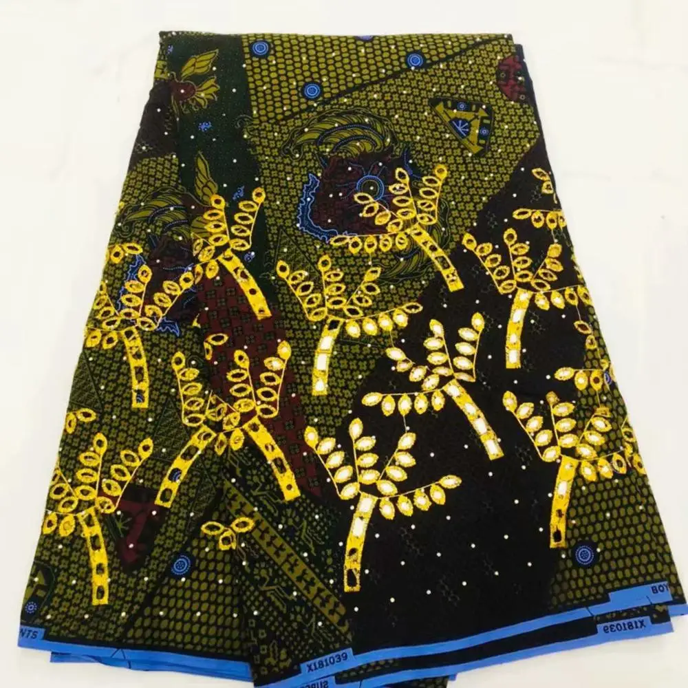 

dutch tissu wax africain ankara african wax print fabric with stones 6 yards/lot fashion design stone wax fabric for party dress