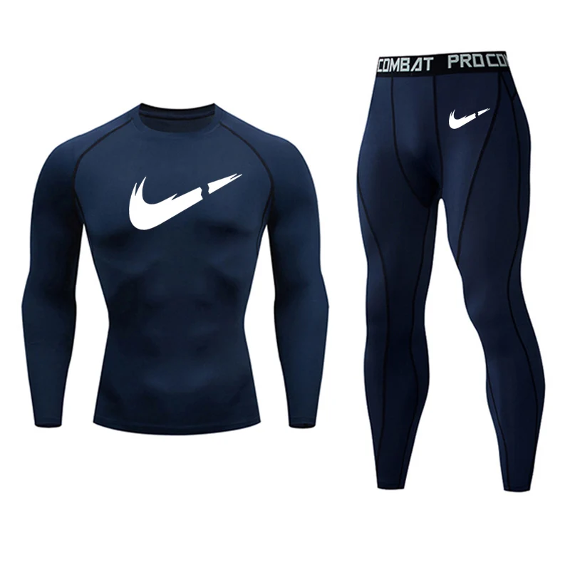 Men's Thermal Underwear Set Quick-drying Jogging Training T-shirt Leggings Gym Suit Rashgard Winter Men's Sportswear Sets - Цвет: 2pc sets