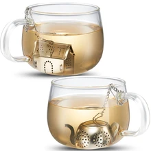 Ситечко для заварки чая из нержавеющей стали с цепочкой и поддонами-чайные фильтры для зеленого чая