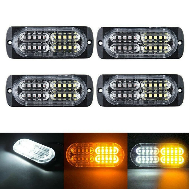 

4Pcs 20 LED Strobe Lights Emergency Flashing Warning Beacon Amber/White 12V 24V