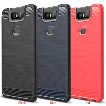 

50pcs/lot Shockproof Rugged Brushed Soft TPU Armor Carbon Fiber Case For Asus Zenfone 6 ZS630KL
