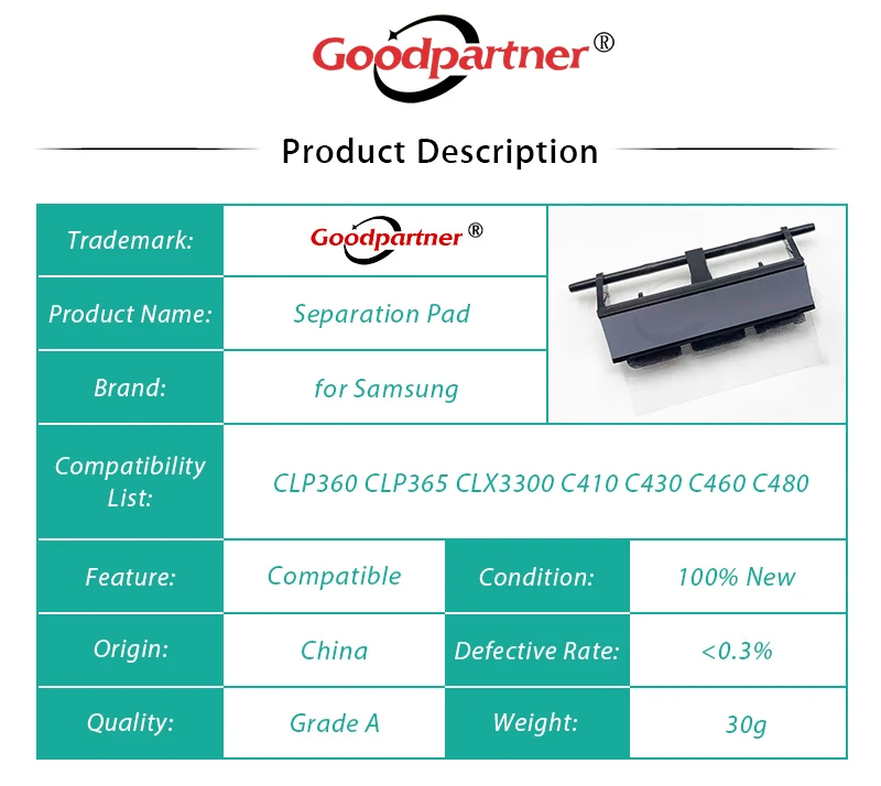 1X JC73-00322B JC93-00555A Separation Pad for Samsung CLP 360 365 368 CLX 3300 3305 C410 C430 C460 C467 C480 C420 C470 C486 C417