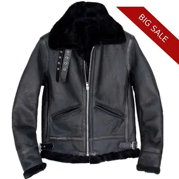

2020 Black Men Military B3 Bomber Shearling Jacket Plus Size XXXL Genuine Sheepskin Russian Winter Warm Shearling Coat