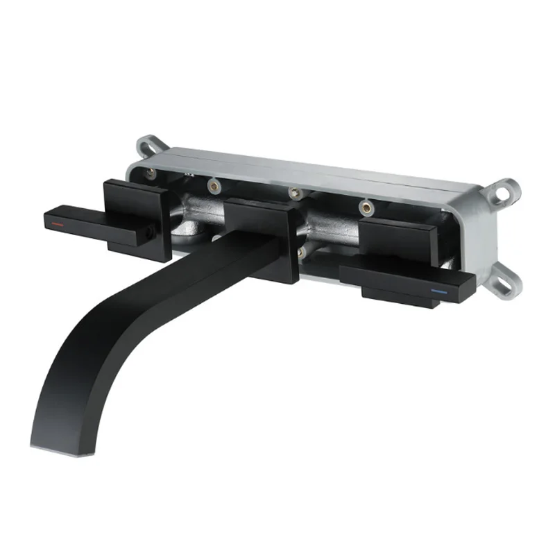 

basin faucet Black dark cold and hot water basin faucet into the wall split faucet mixer tap new Wall Mounted taps