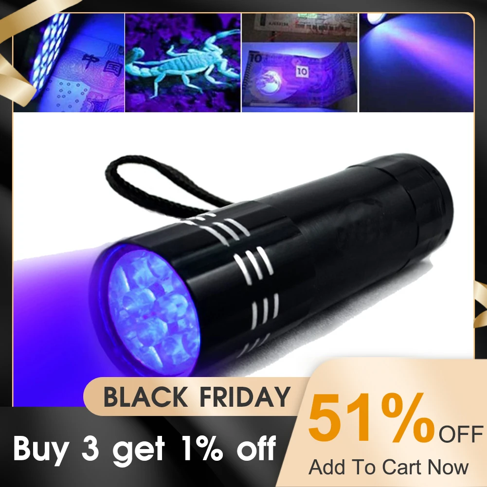 Mini Aluminum UV Light Violet Flashlight 9 LED Blacklight Torch Light Lamp Black Mini Aluminum UV Light Violet Flashlight 9 LED Blacklight Torch Light Lamp Black